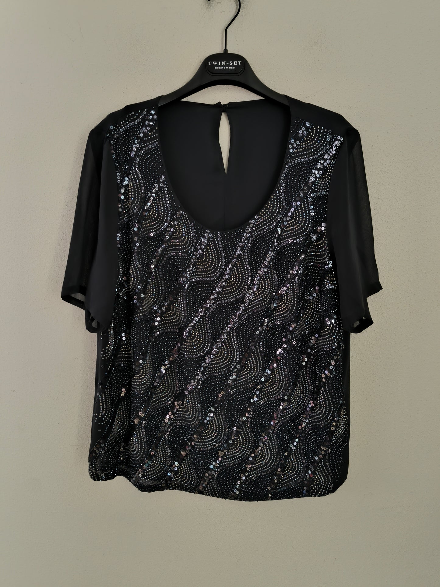 Blusa in paillettes antracite