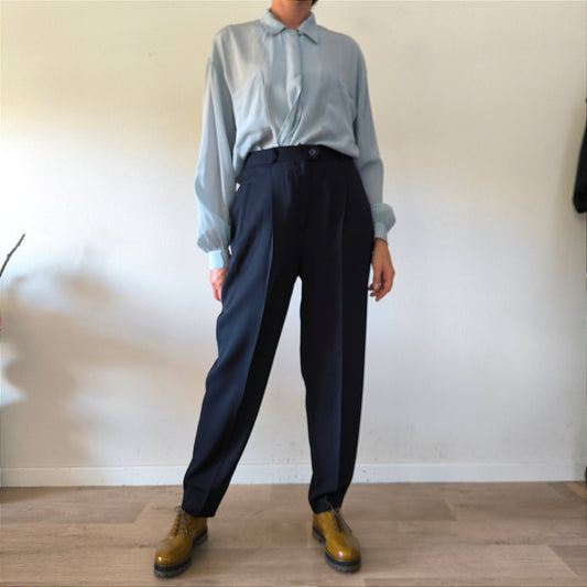 Pantalone vintage pura lana blu navy tg 48