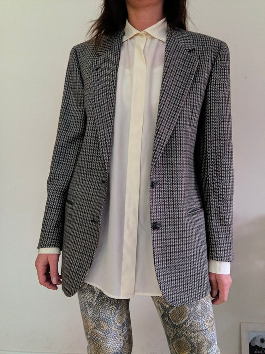 Blazer vintage Valentino in pura lana pied de poule grigio e nocciola