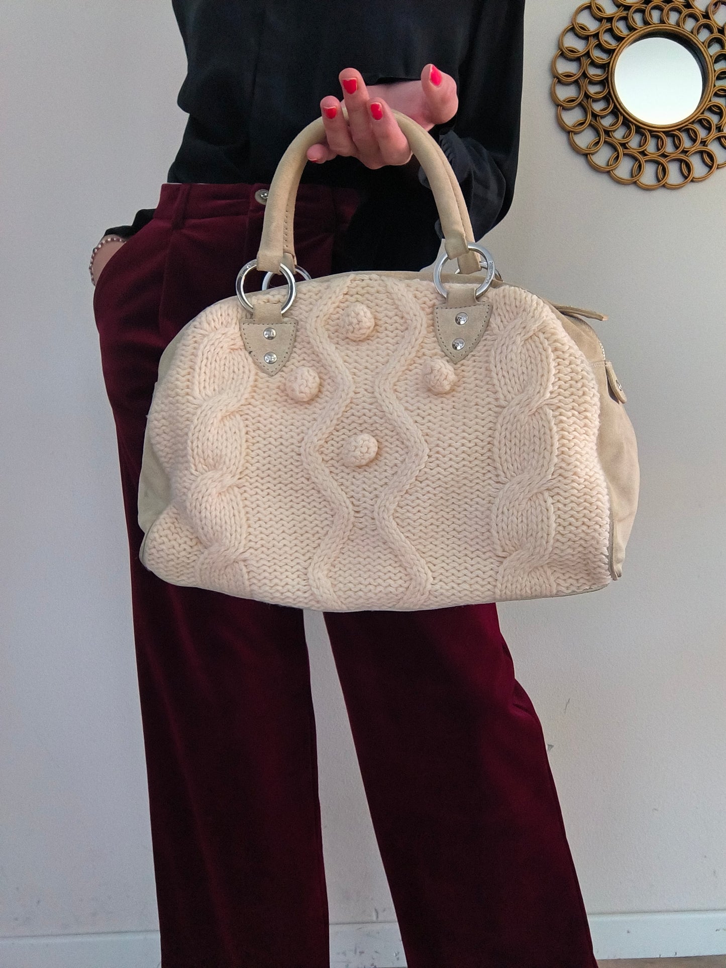 Borsetta Blumarine in lana e pelle scamosciata