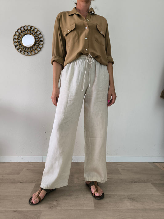 Pantalone lino écru tg L