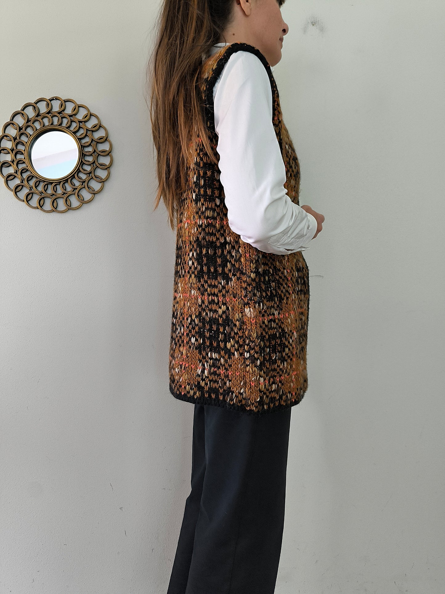 Gilet handknitted melange marrone