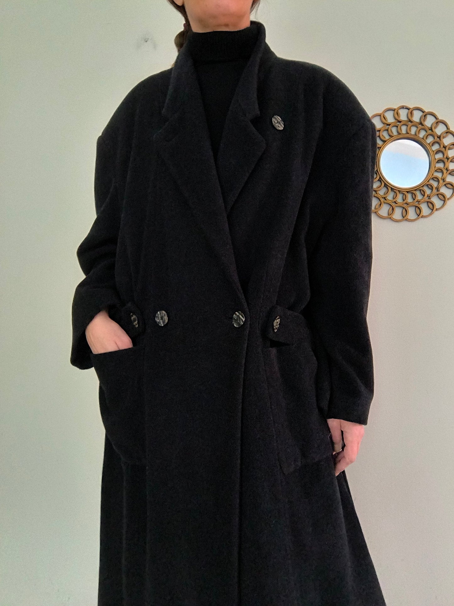 Cappotto vintage oversize nero in lana