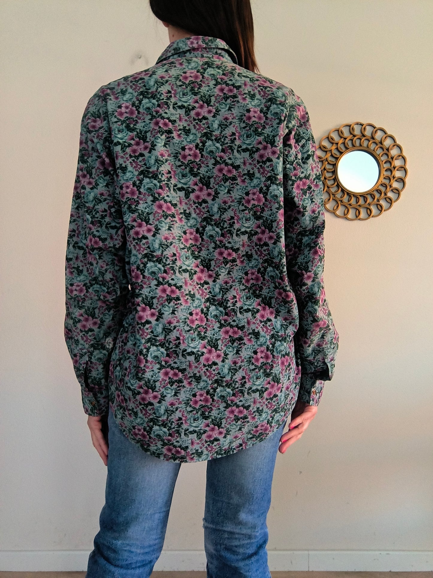 Camicia vintage floreale in velluto a coste