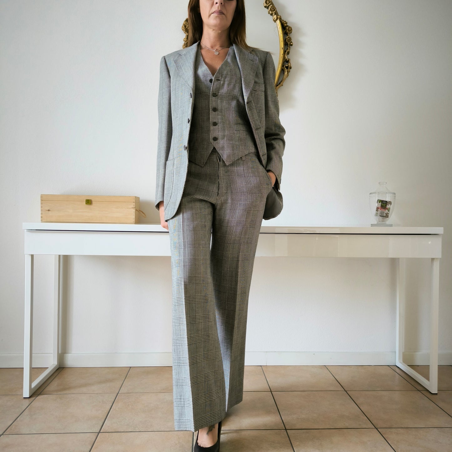 Blazer e gilet in lana Principe di Galles / completo 1970