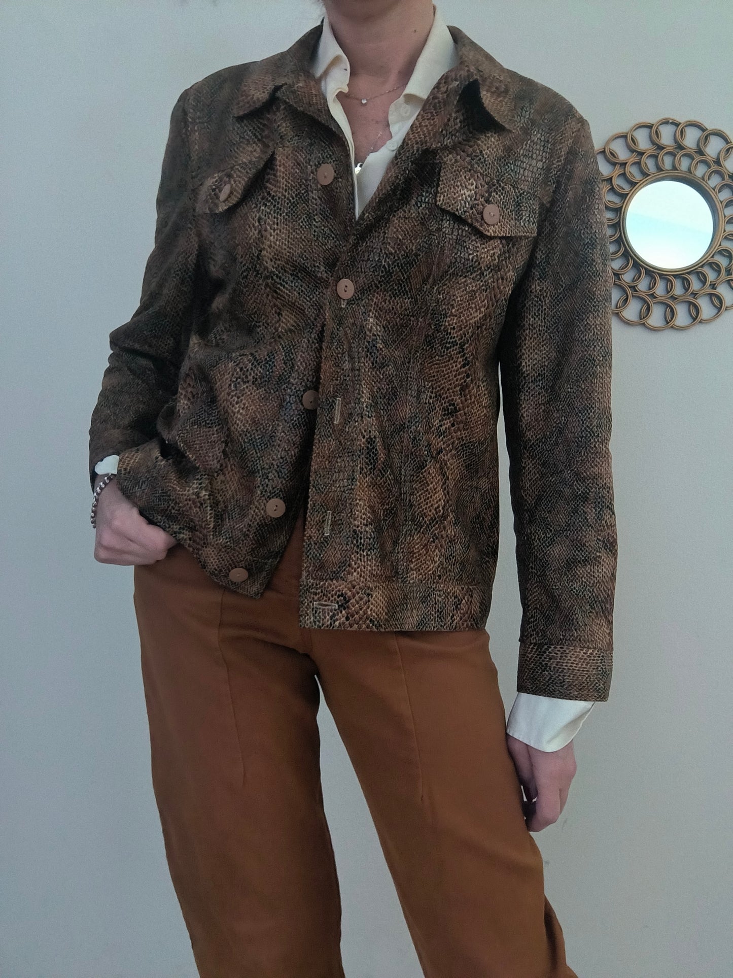 Giacca camicia in suede fantasia pitonata