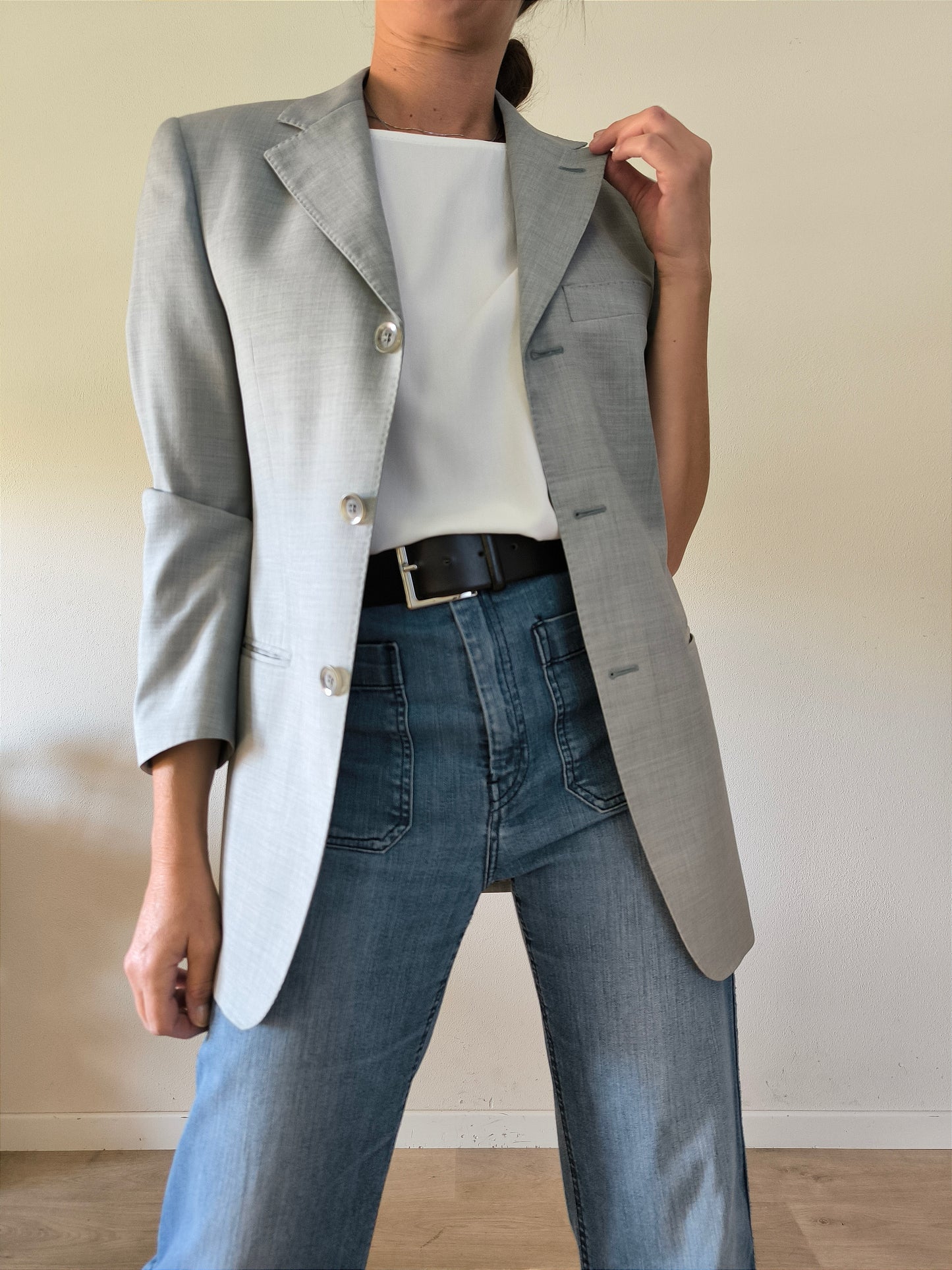 Blazer vintage pura lana grigio tg 44