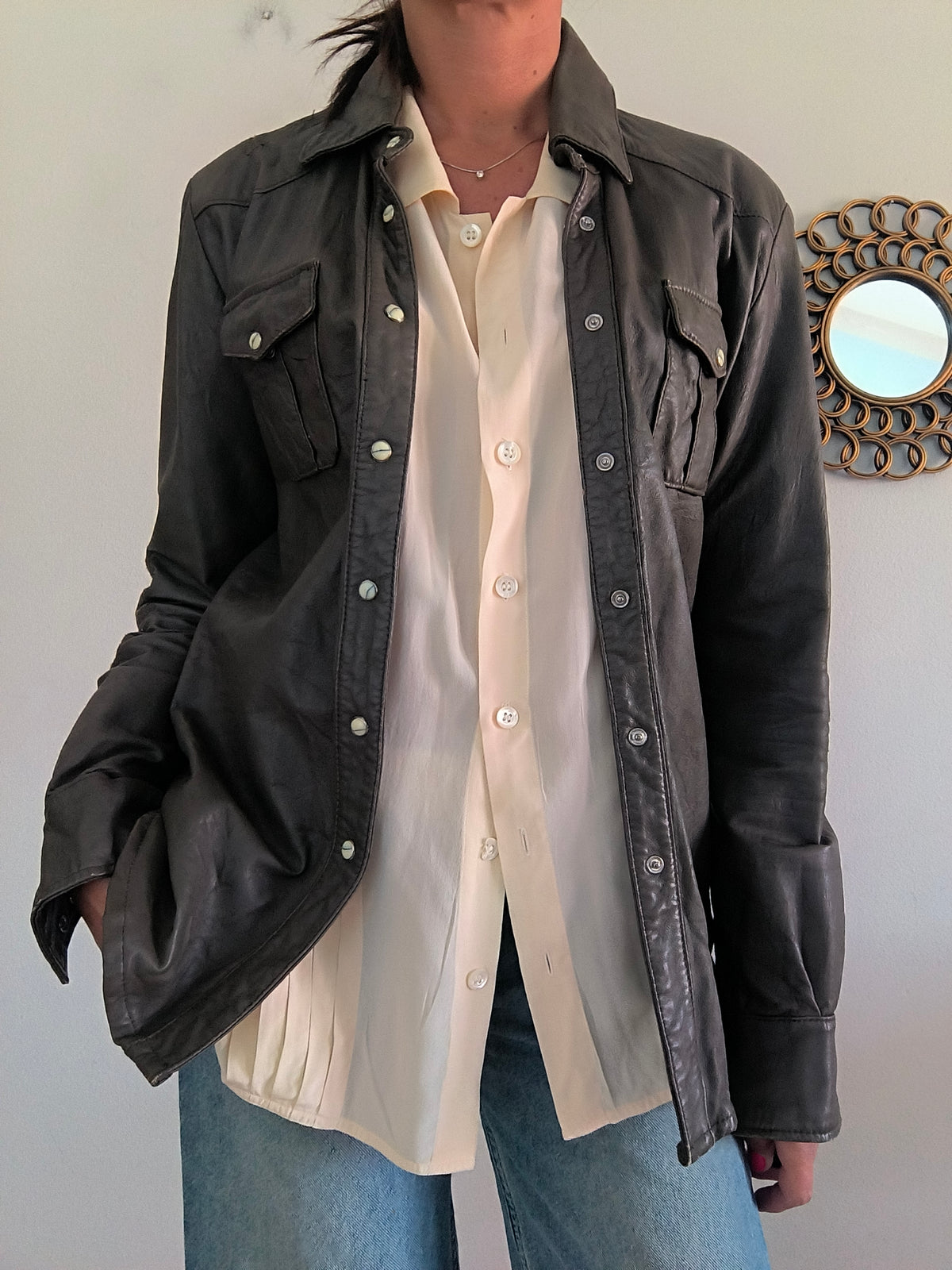 Giacca camicia in vera pelle