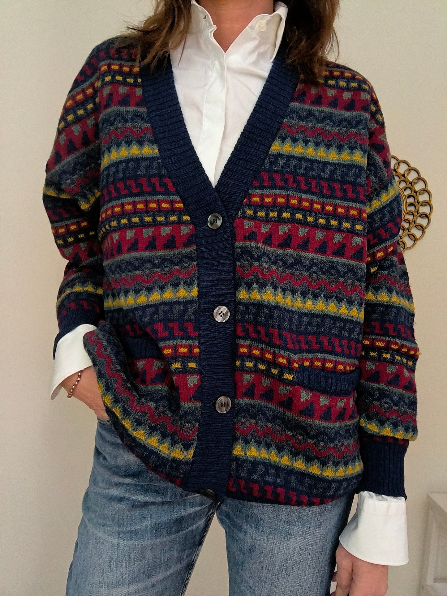 Cardigan fantasia in lana e alpaca peruviana