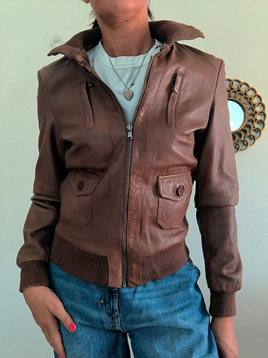 Giacca bomberino in vera pelle color cammello