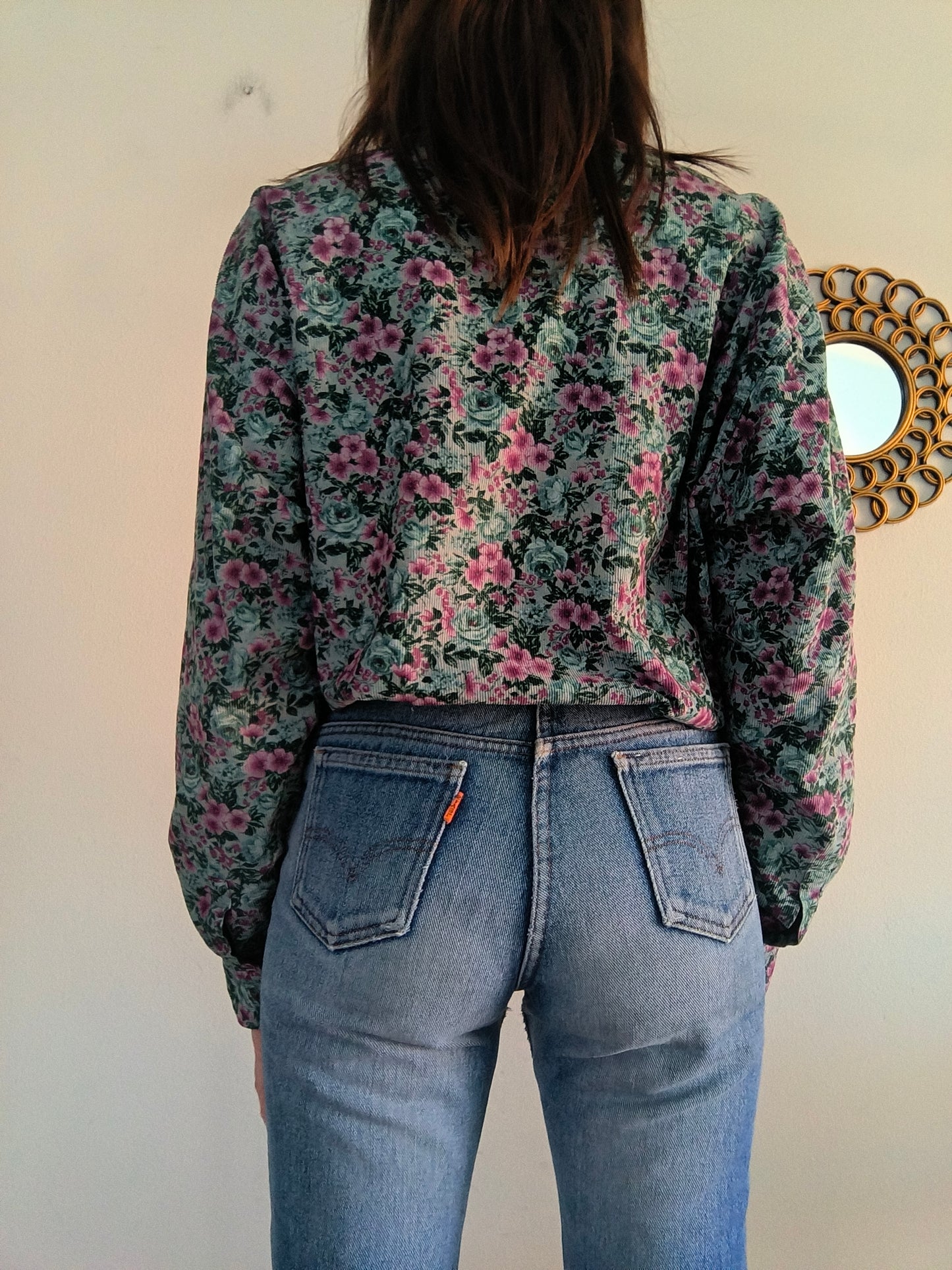 Camicia vintage floreale in velluto a coste