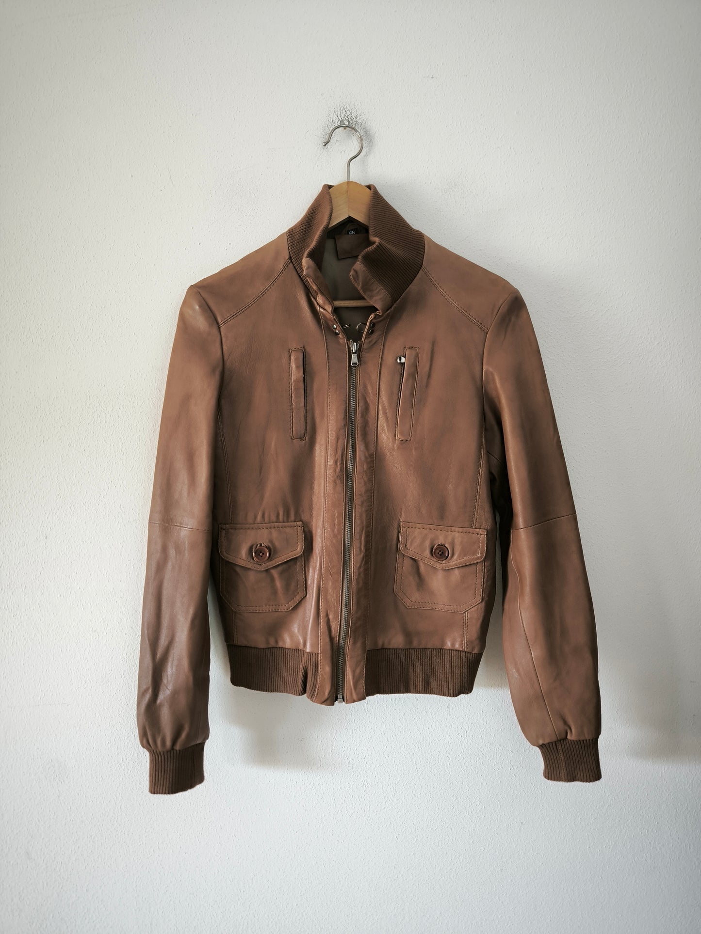 Giacca bomberino in vera pelle color cammello