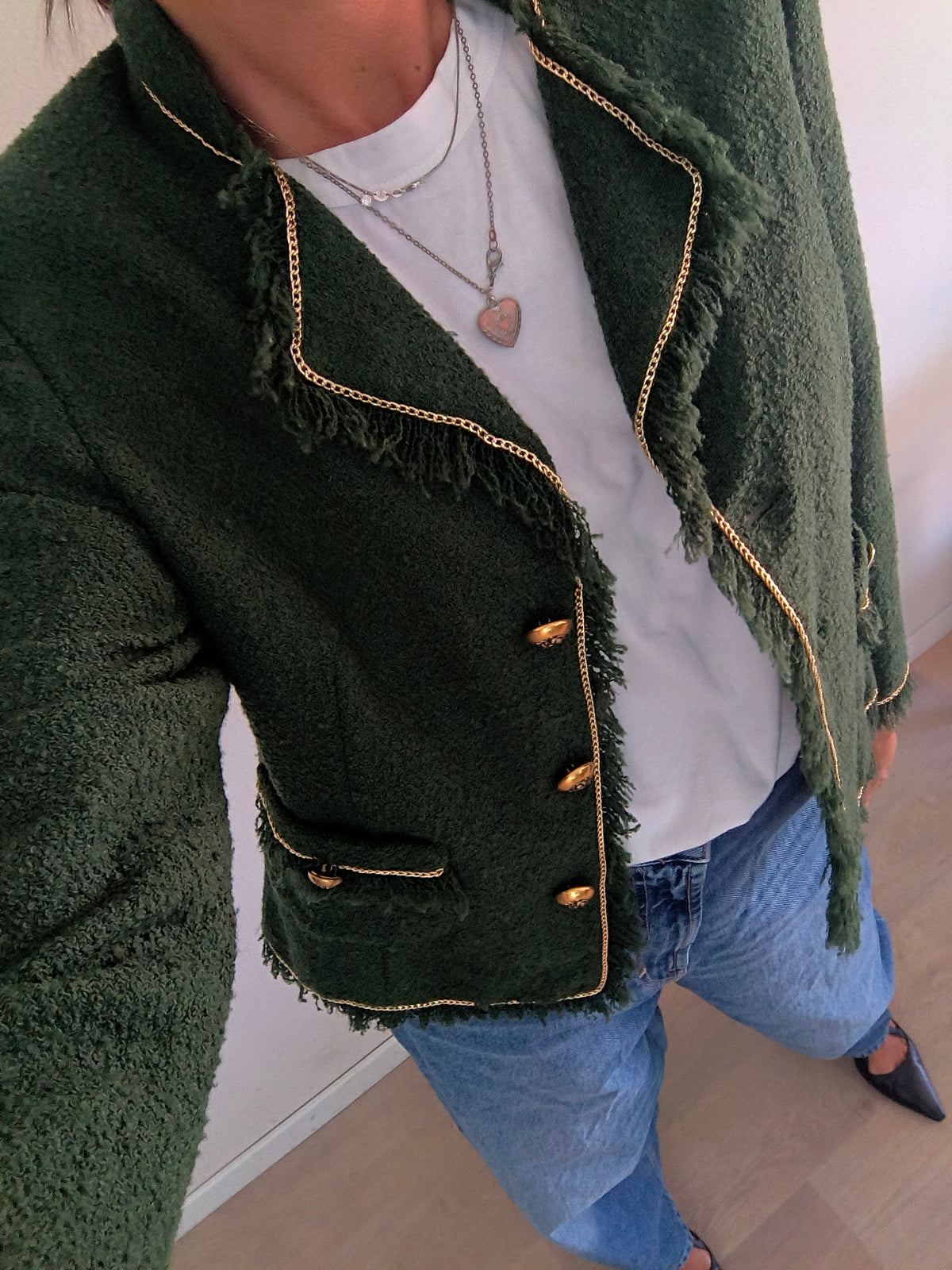 Blazer vintage verde scuro in lana