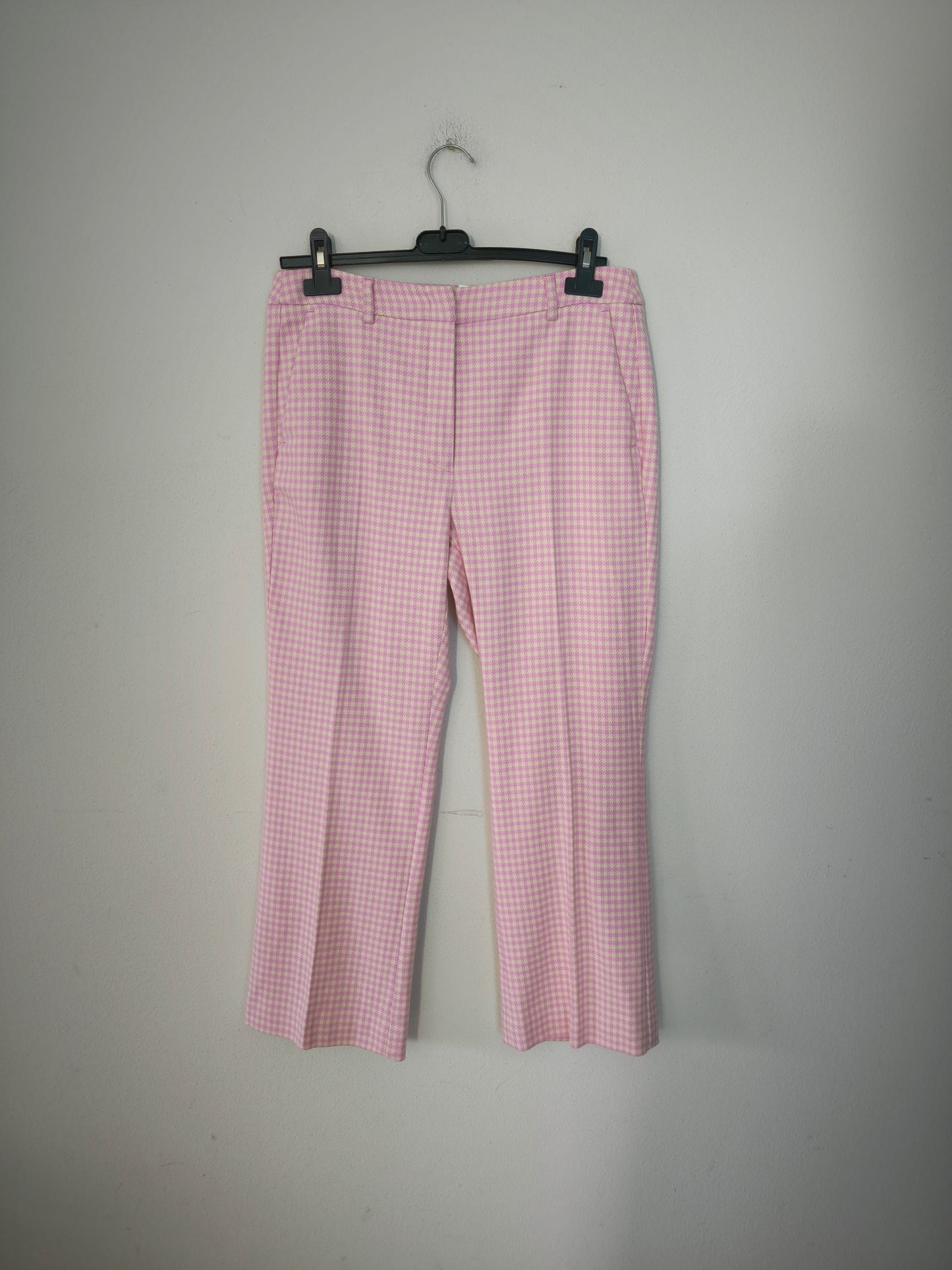 Pantalone Max Mara in tessuto Vichy rosa/crema tg 44