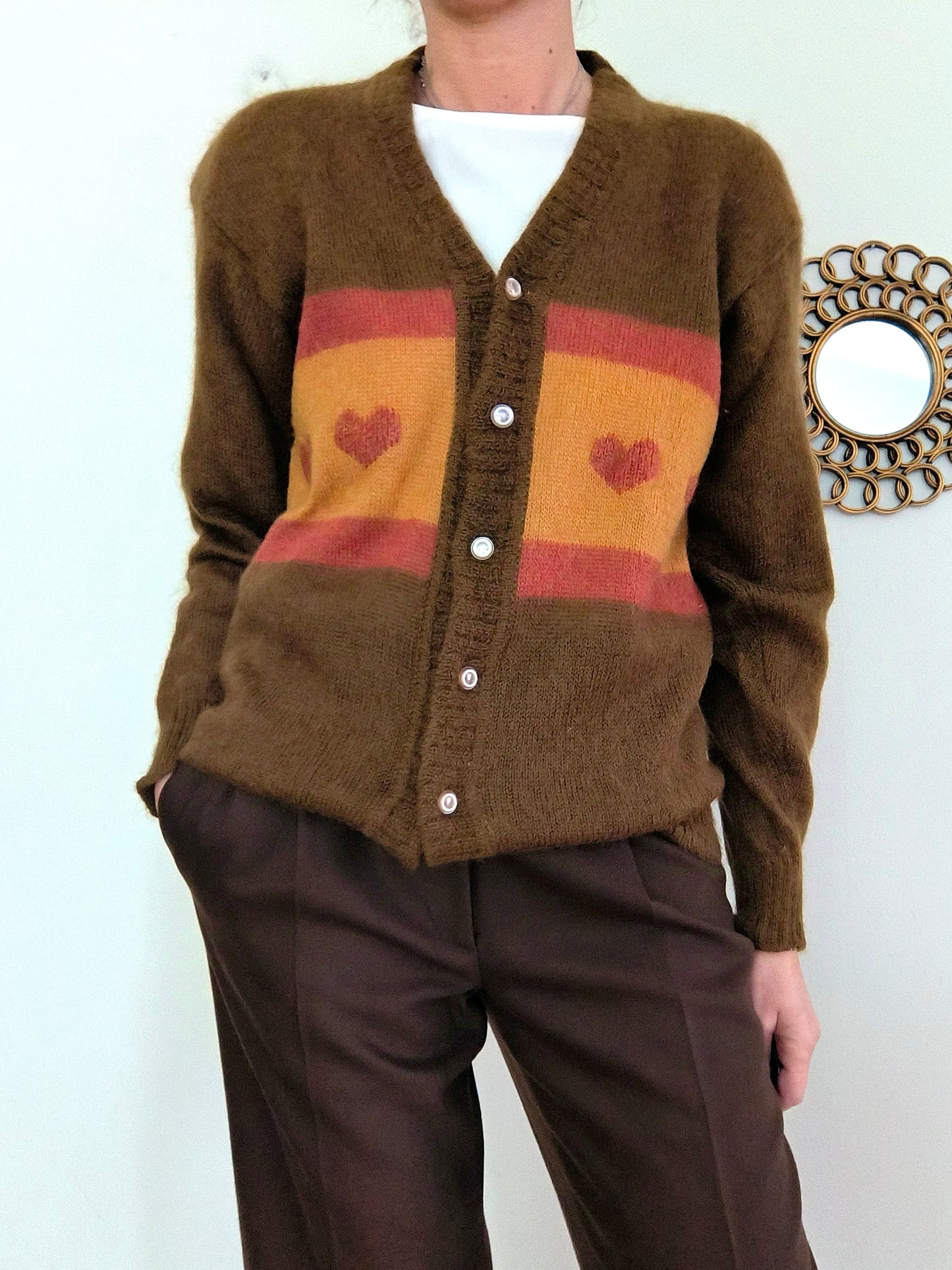 Cardigan vintage in mohair con cuori