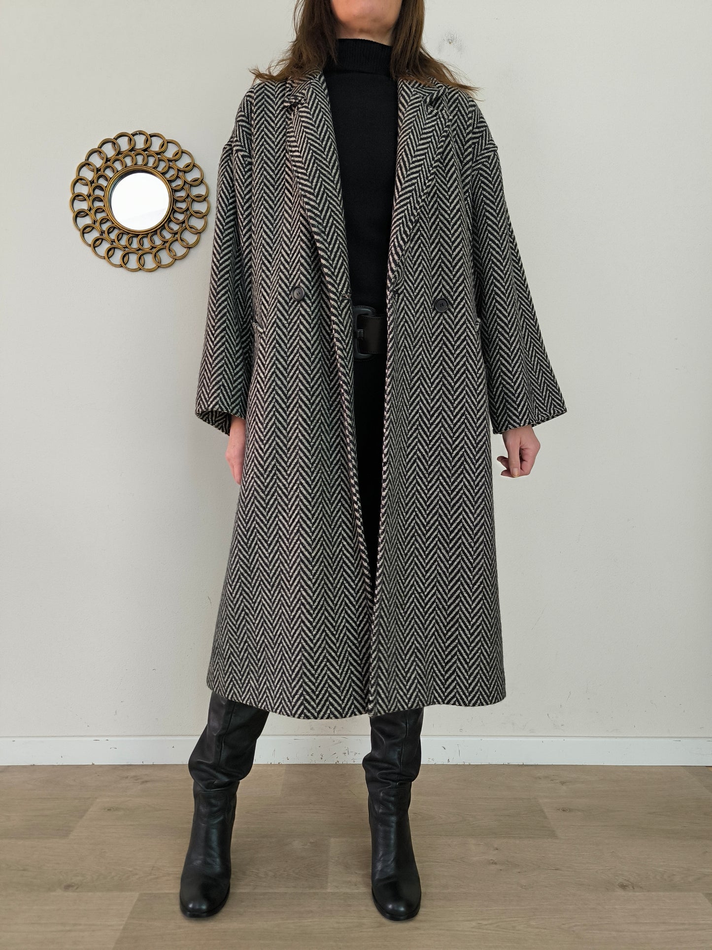 Cappotto Marella spinato b/w in pura lana vergine
