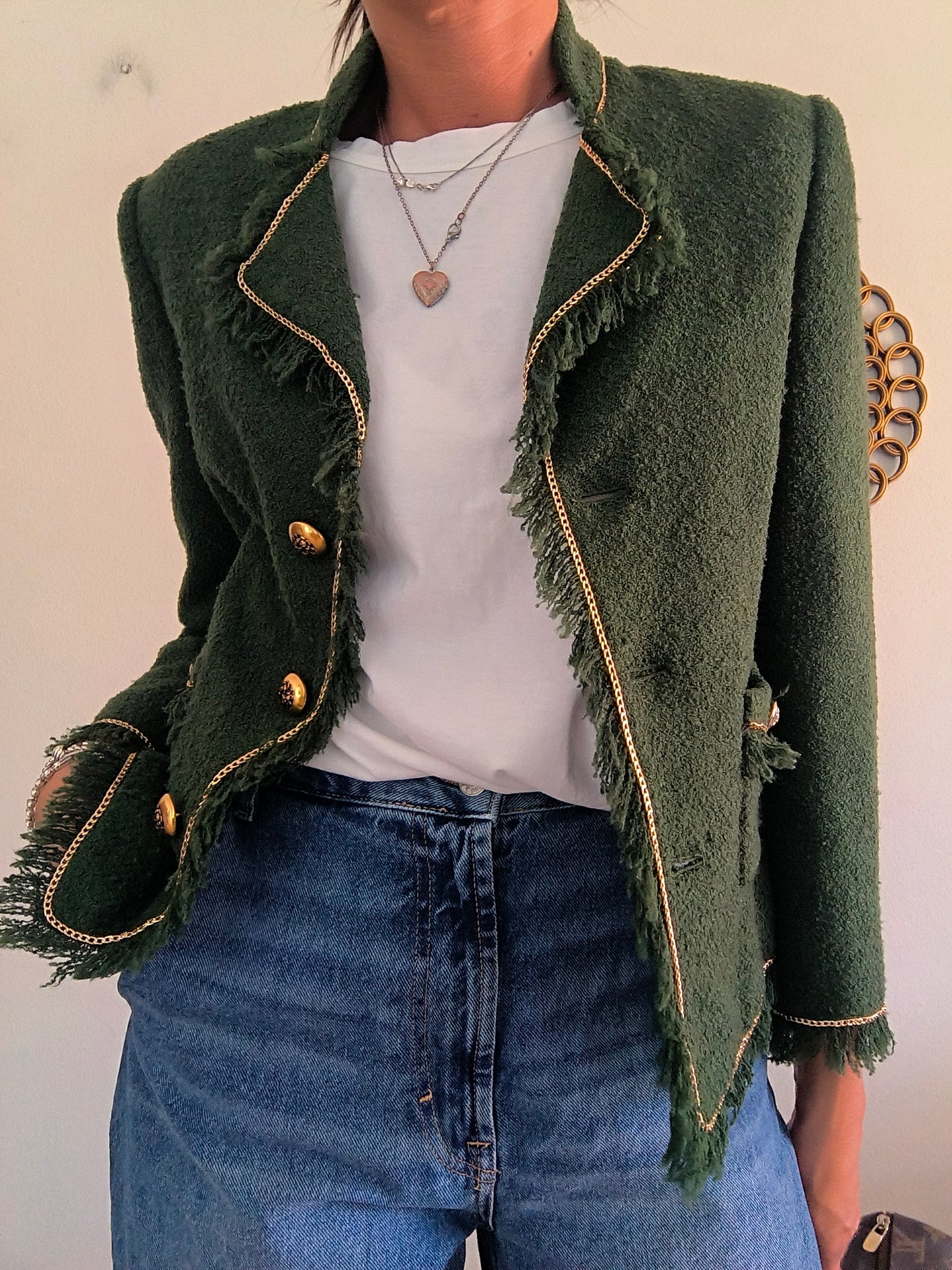 Blazer vintage verde scuro in lana