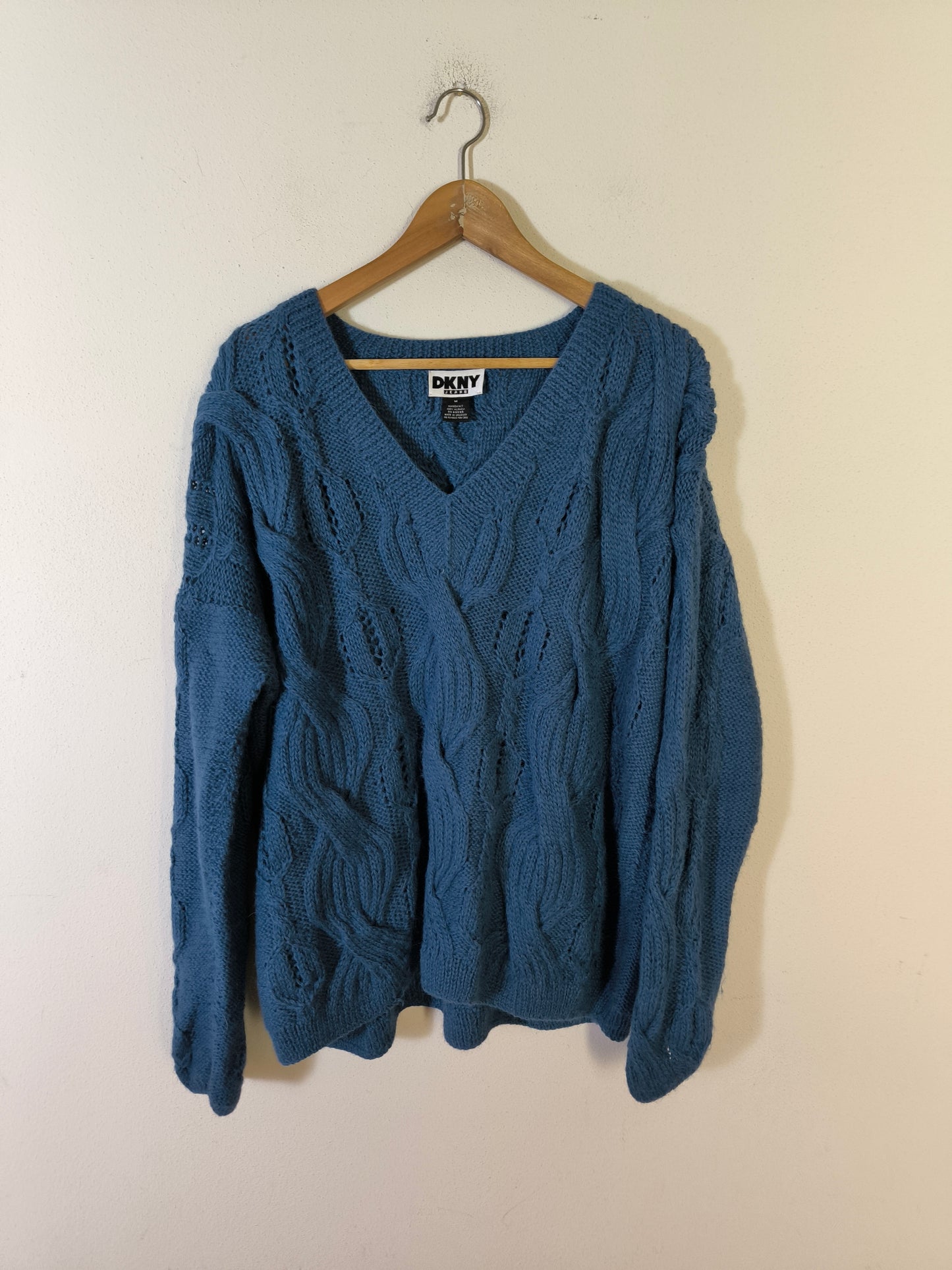 Maglione DKNY handknitted in lana d'alpaca blu