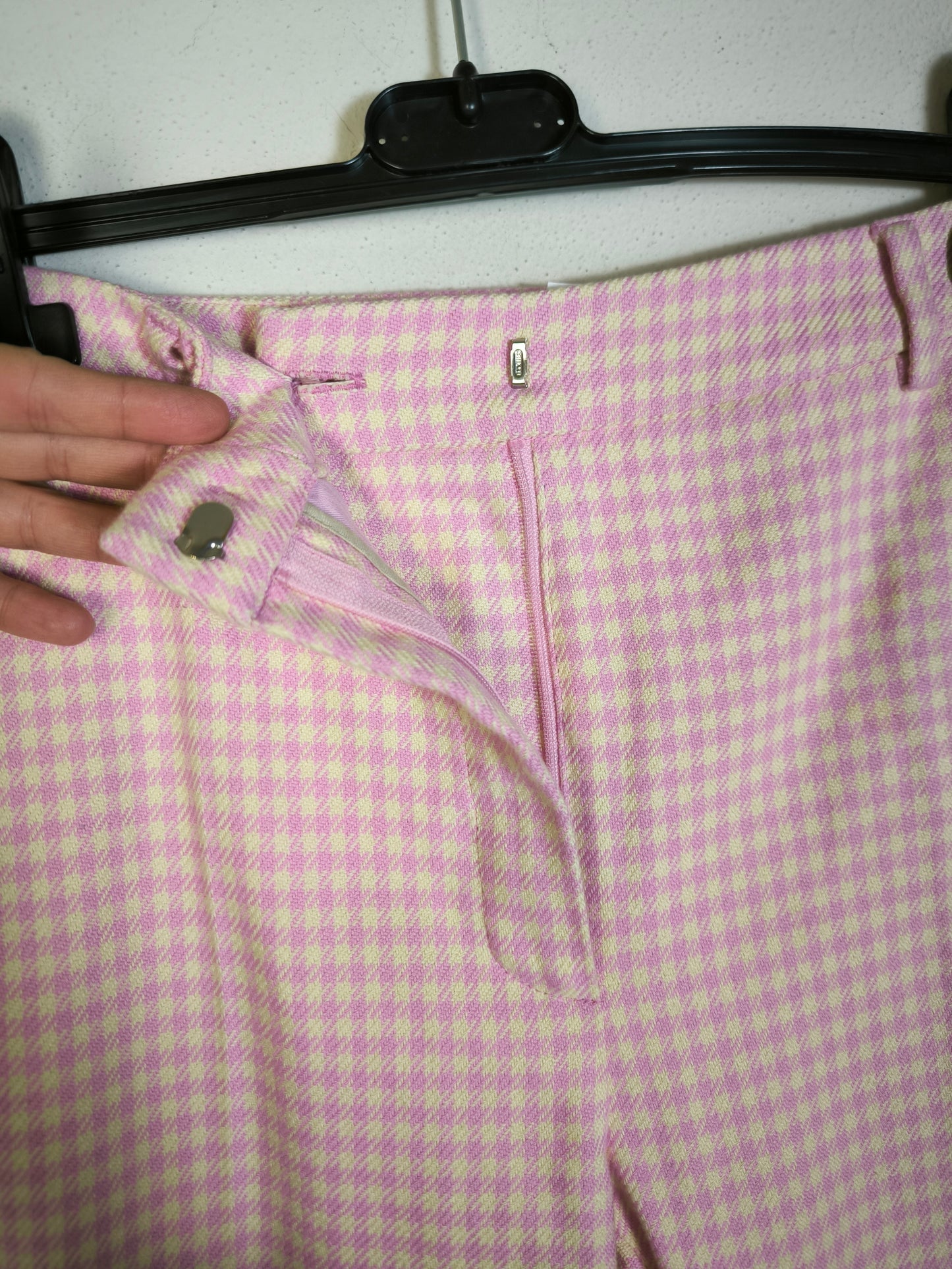 Pantalone Max Mara in tessuto Vichy rosa/crema tg 44