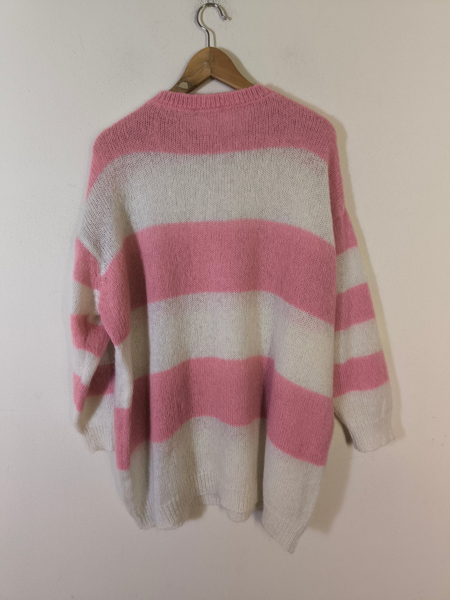 Maglione oversize a righe bianco/rosa