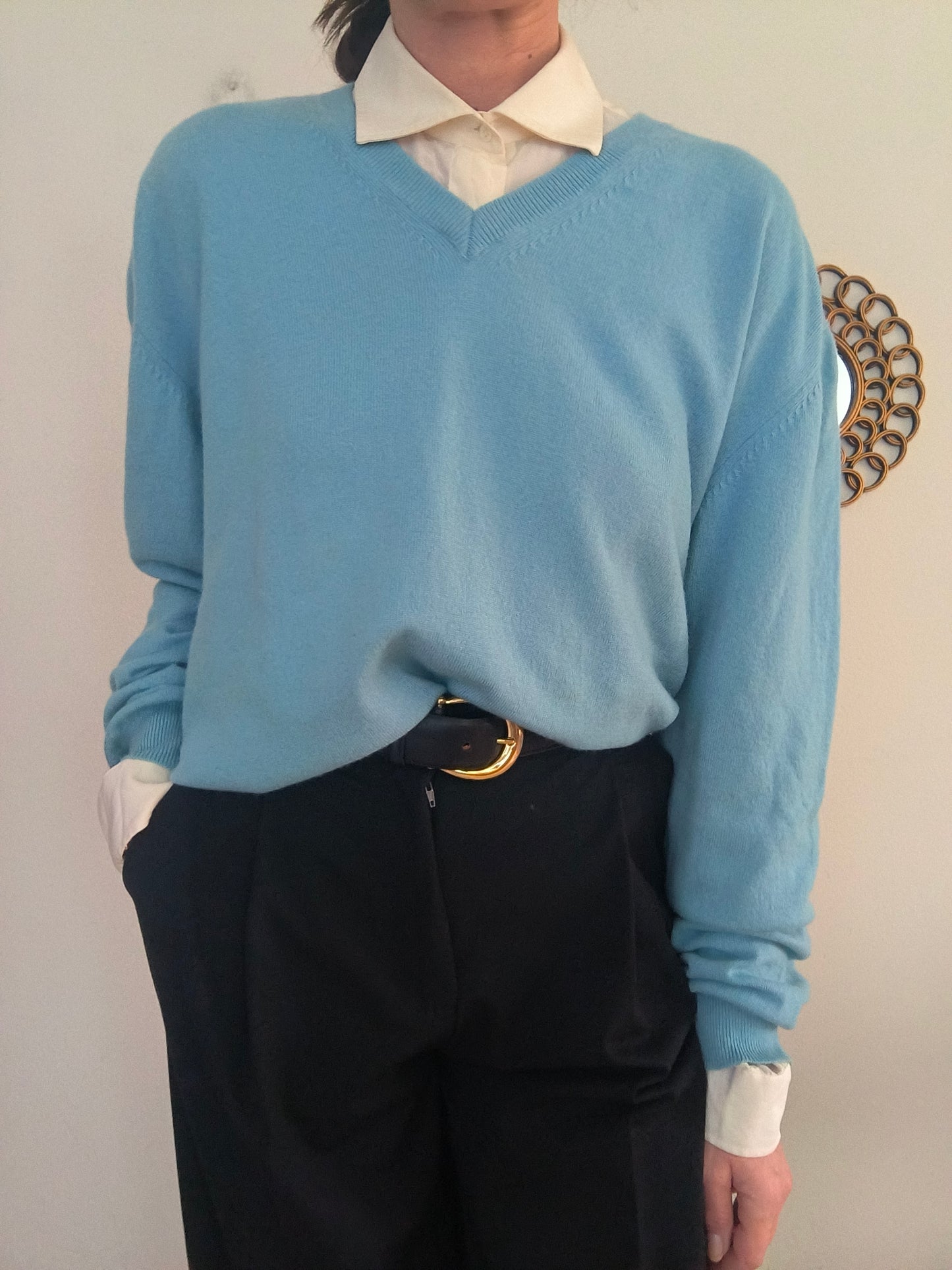 Maglione cashmere celeste tg 56