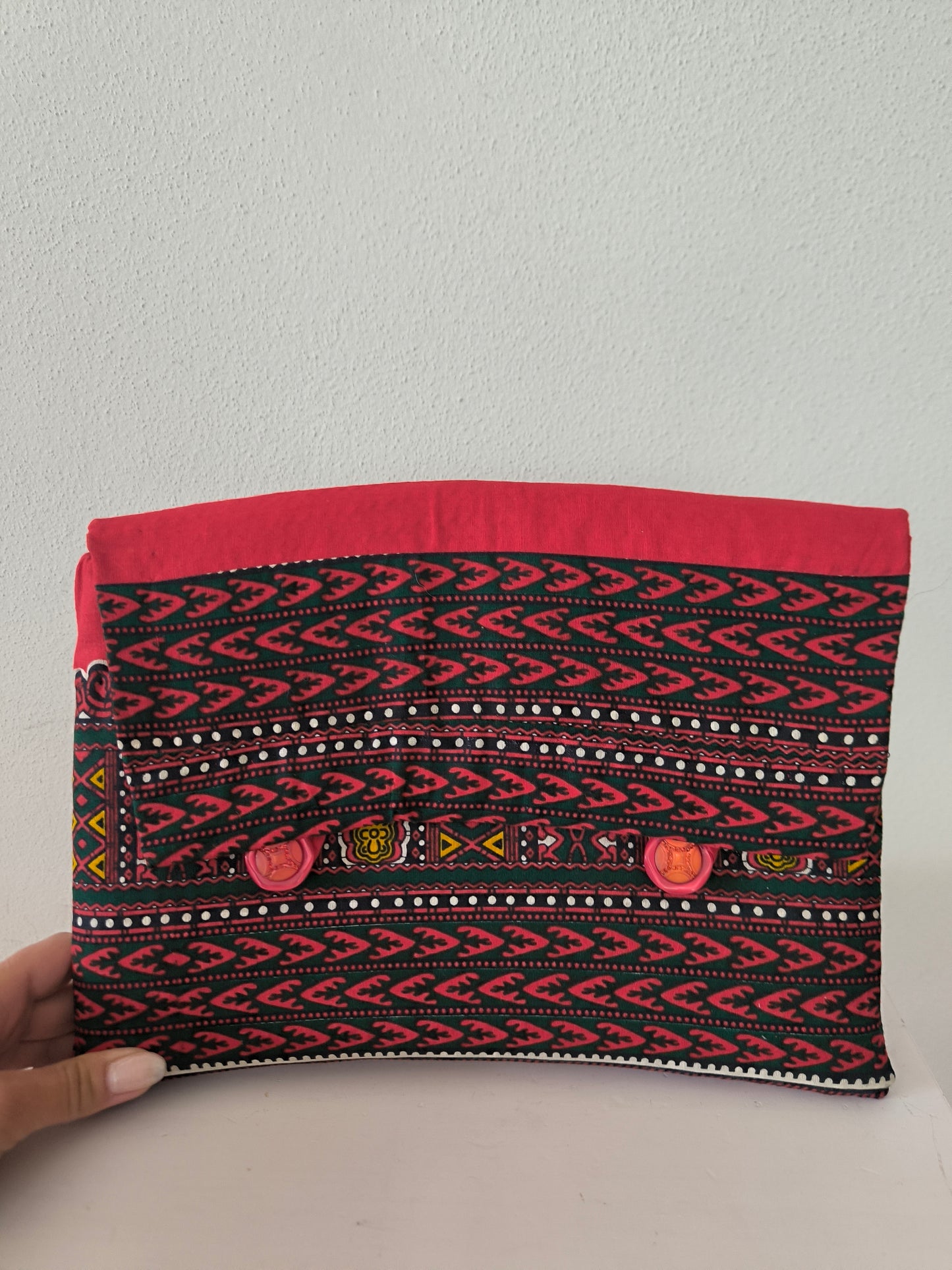 Borsa paglia rivestita in tessuto etno