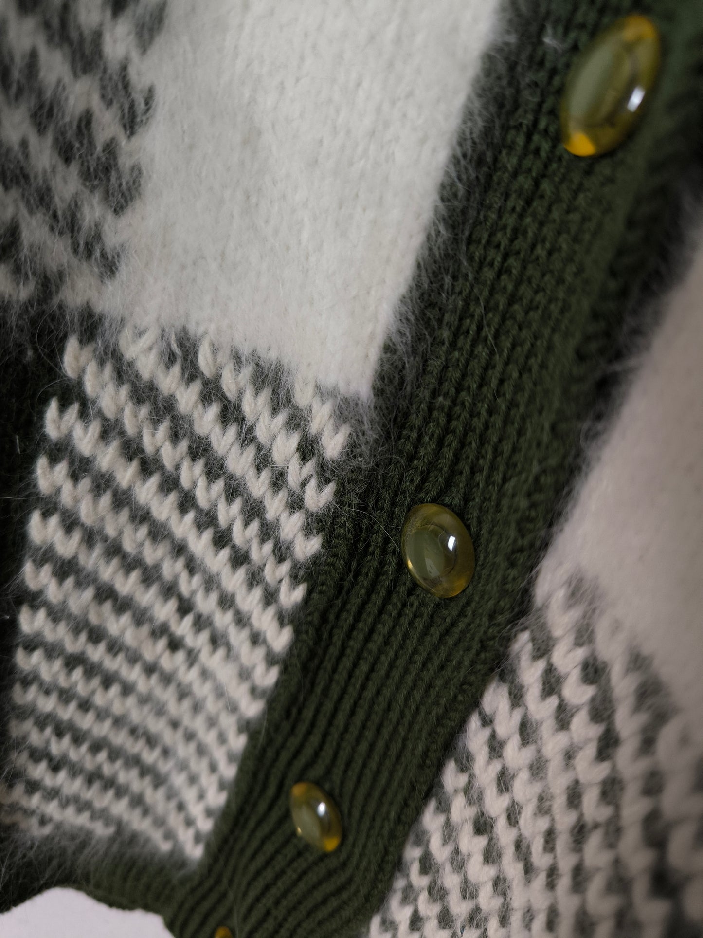 Cardigan vintage lana e angora olive/bianco