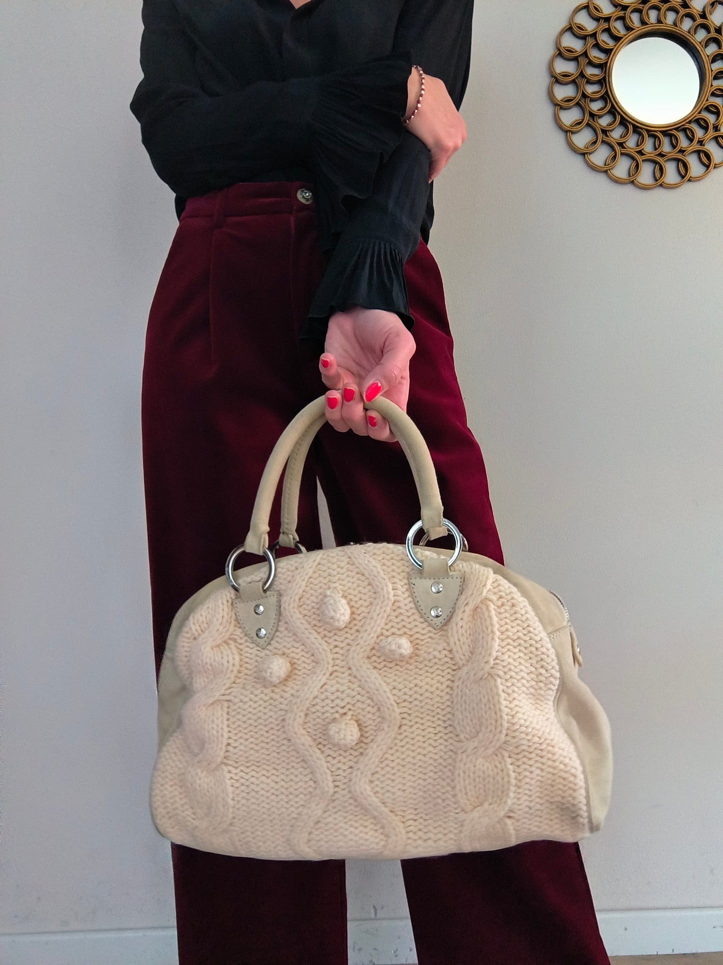 Borsetta Blumarine in lana e pelle scamosciata