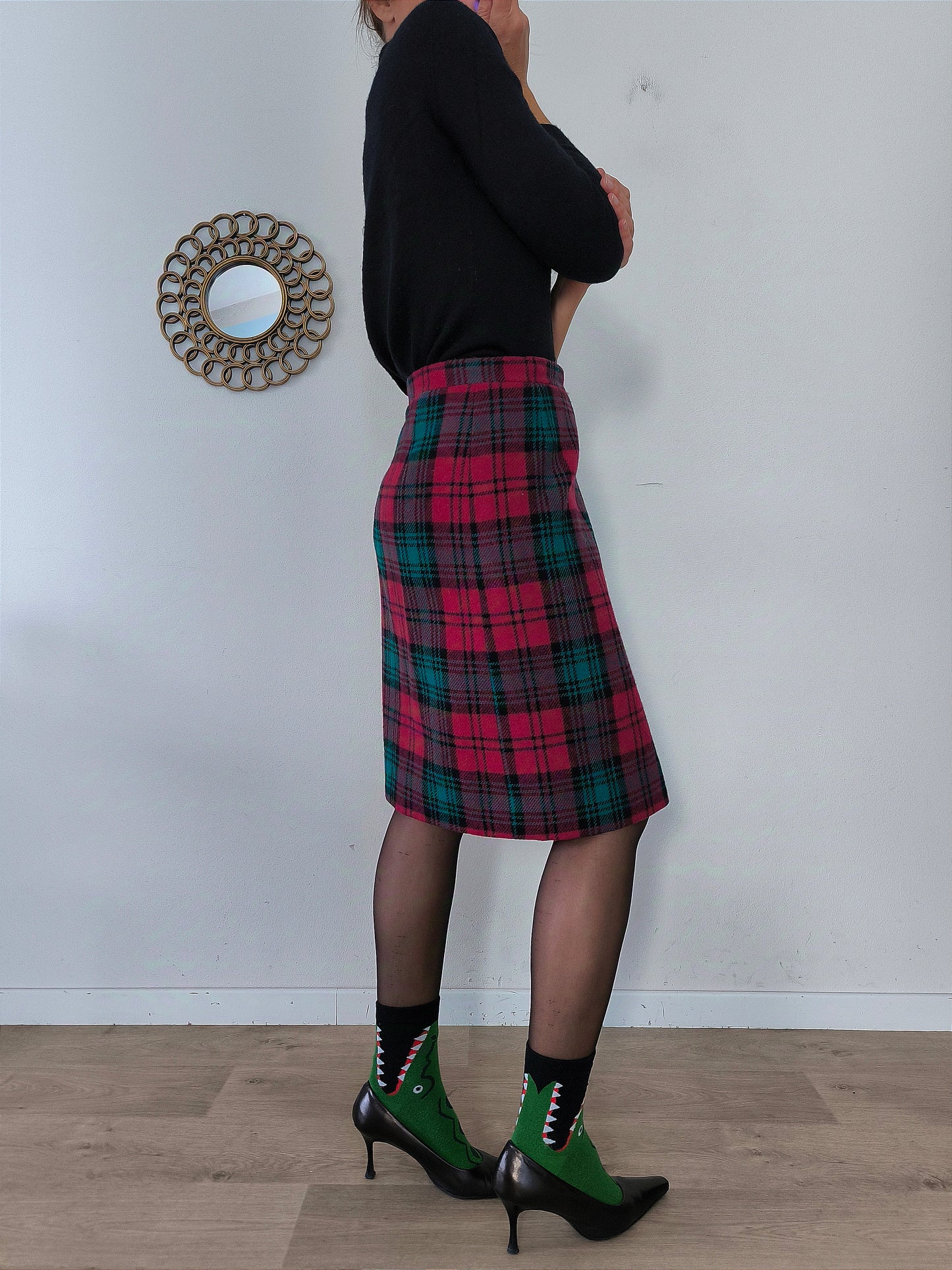 Gonna vintage in tartan fuxia/verde tg M