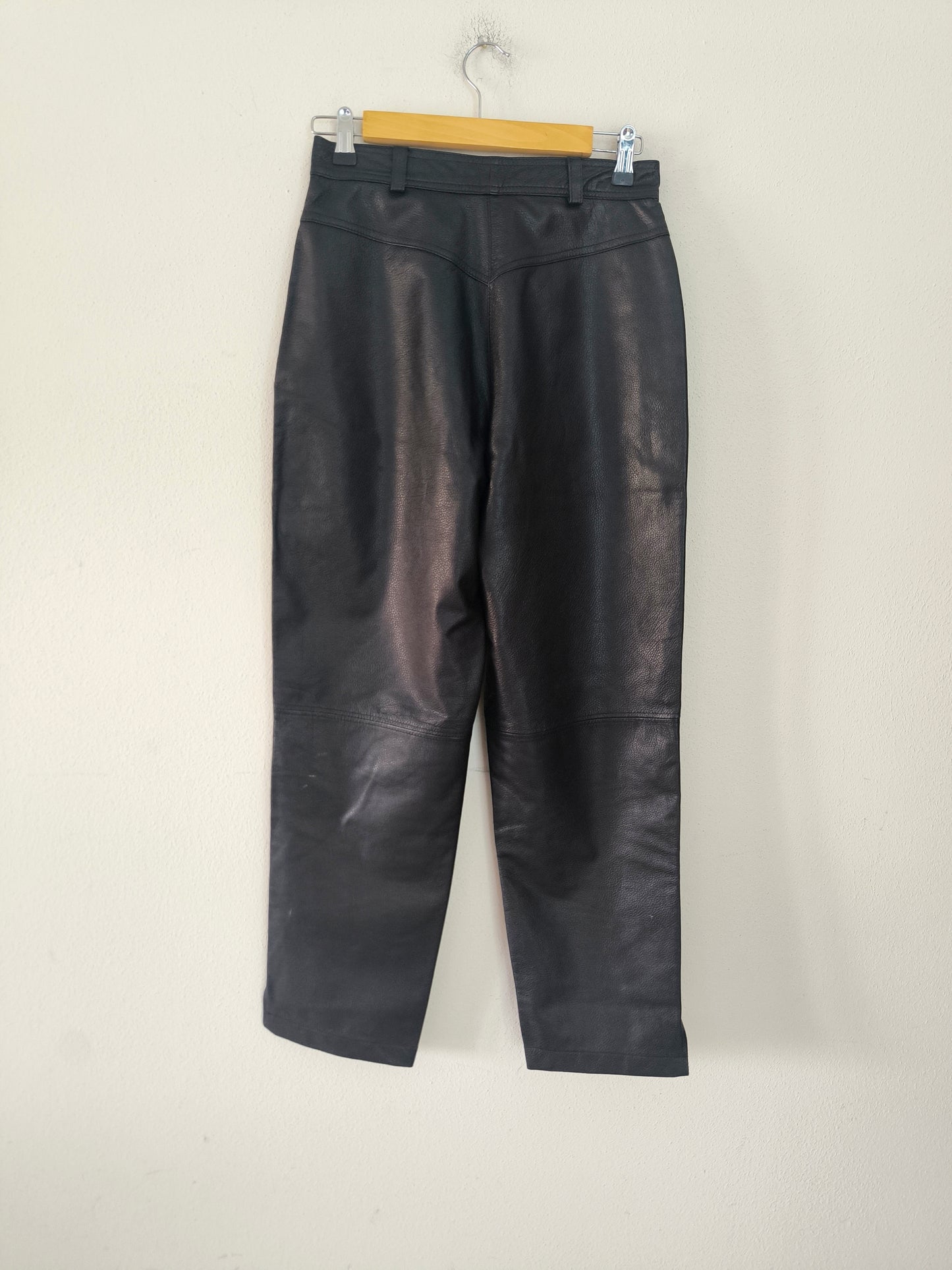 Pantalone vintage in vera pelle nera taglia S