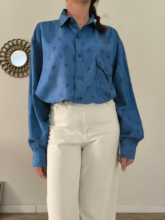Papillon, camicia pura seta vintage blu