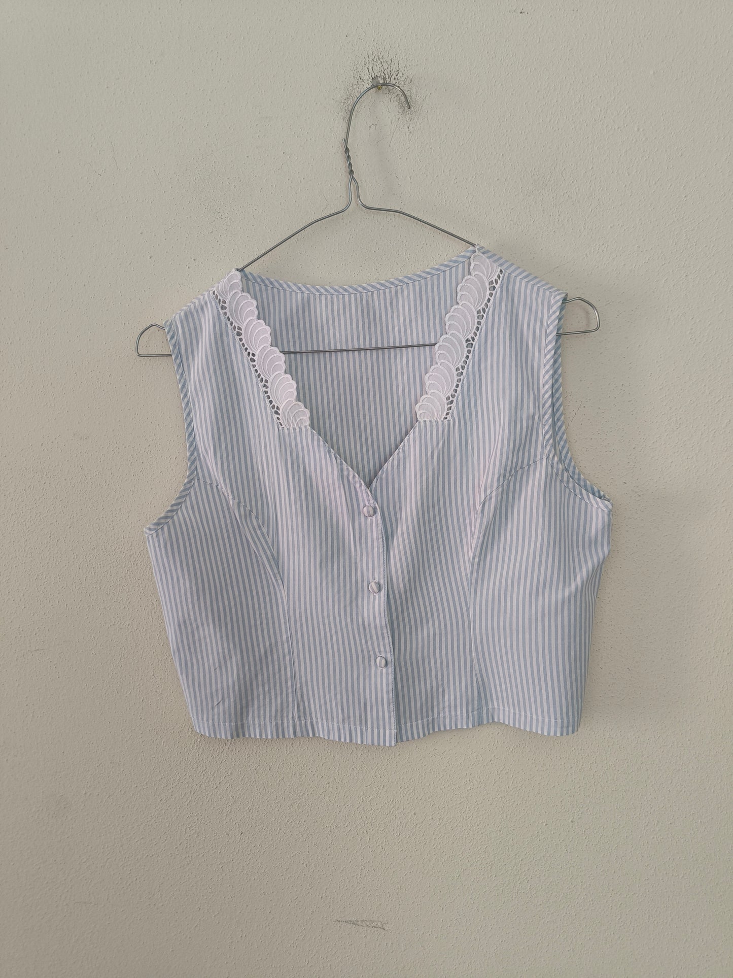 Top vintage sartoriale in cotone a righe bianco/azzurro