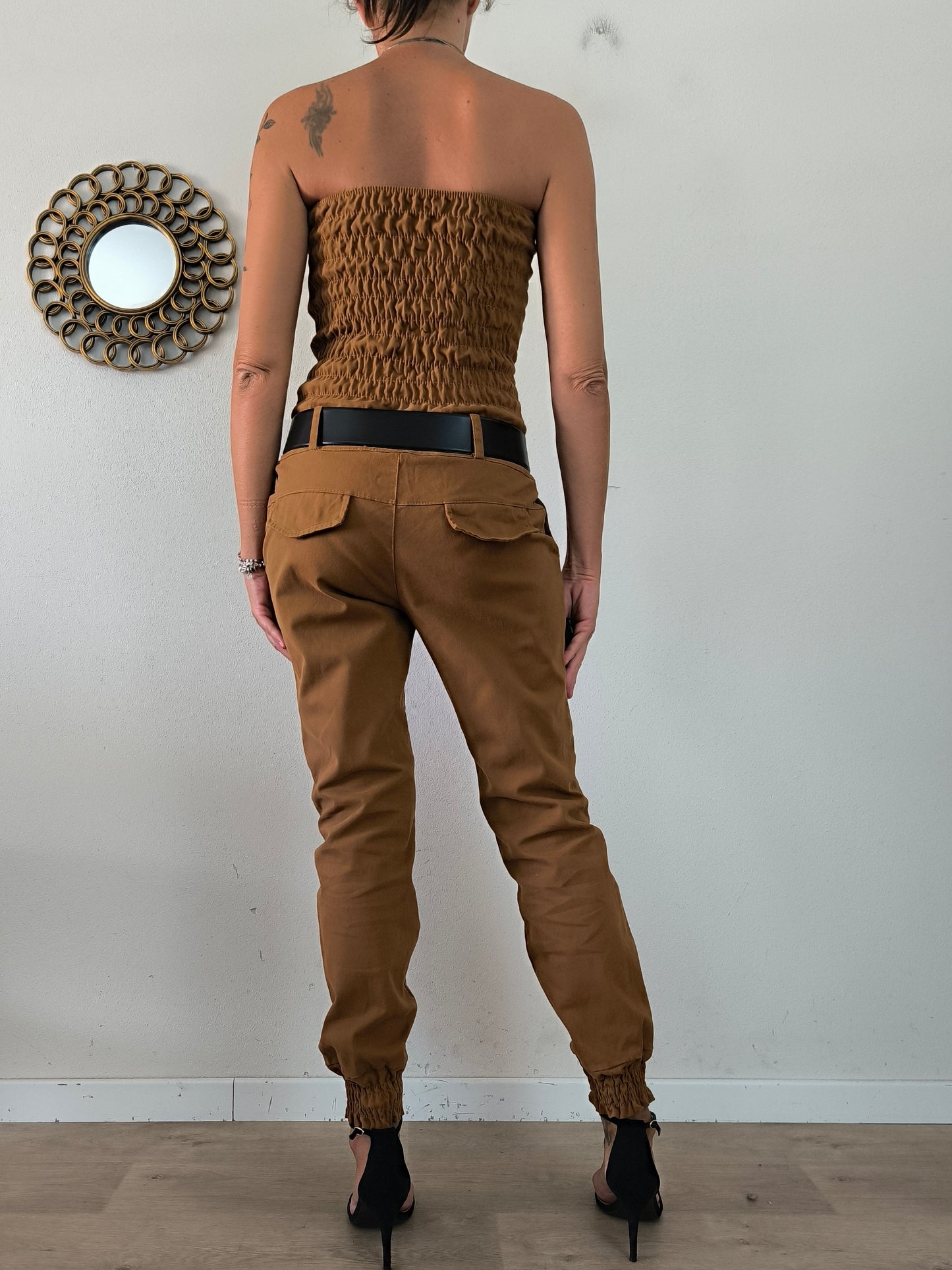 Jumpsuit cammello in denim di cotone