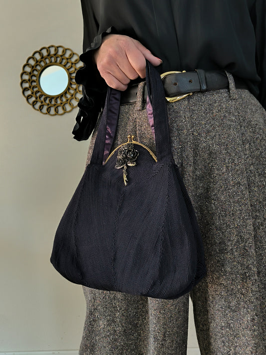Borsetta anni 50 vintage blu con rosa