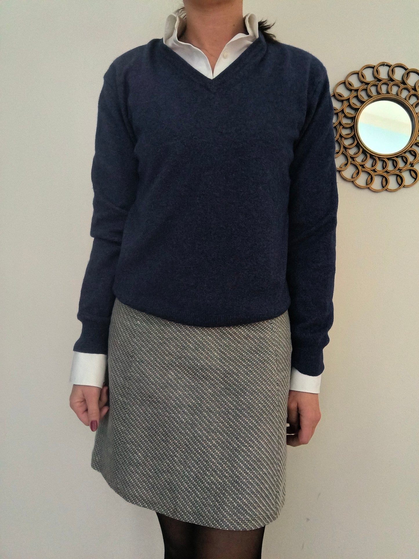 Maglione V neck blu lana e cashmere