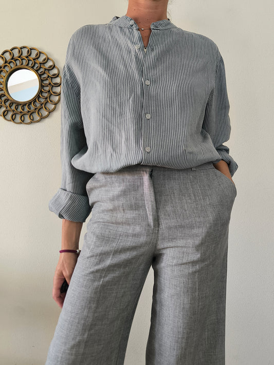 Camicia unisex in lino grigio