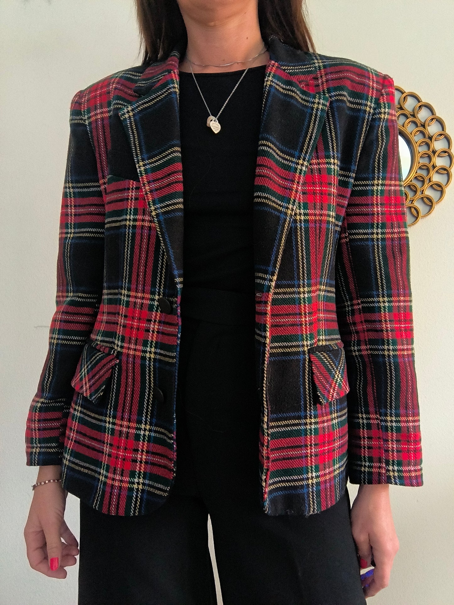 Blazer in tartan rosso/nero tg M