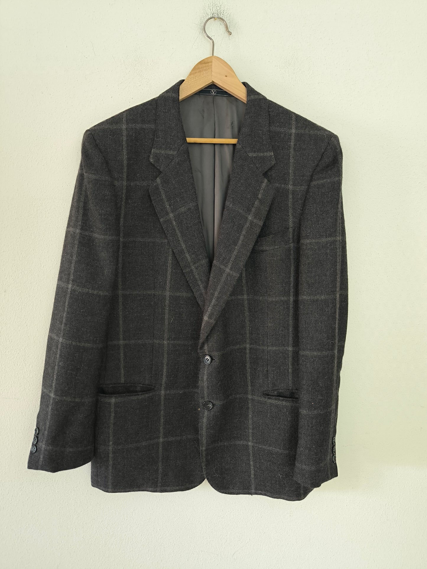 Blazer Valentino in lana antracite quadrettato chiaro