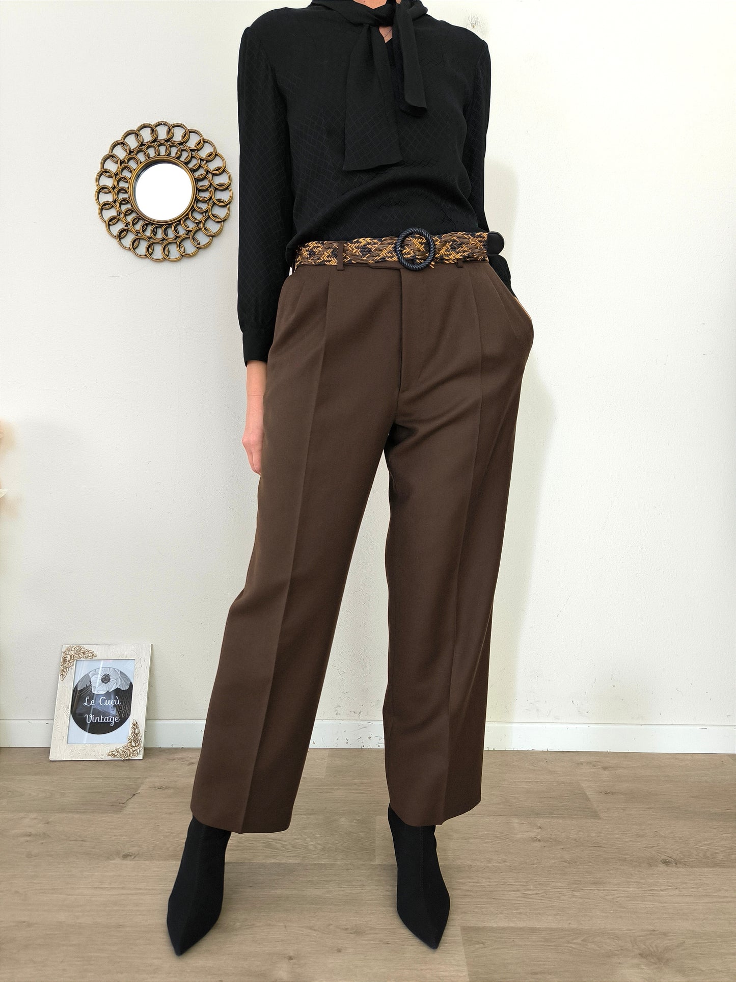 Pantalone marrone pura lana vergine tg 44