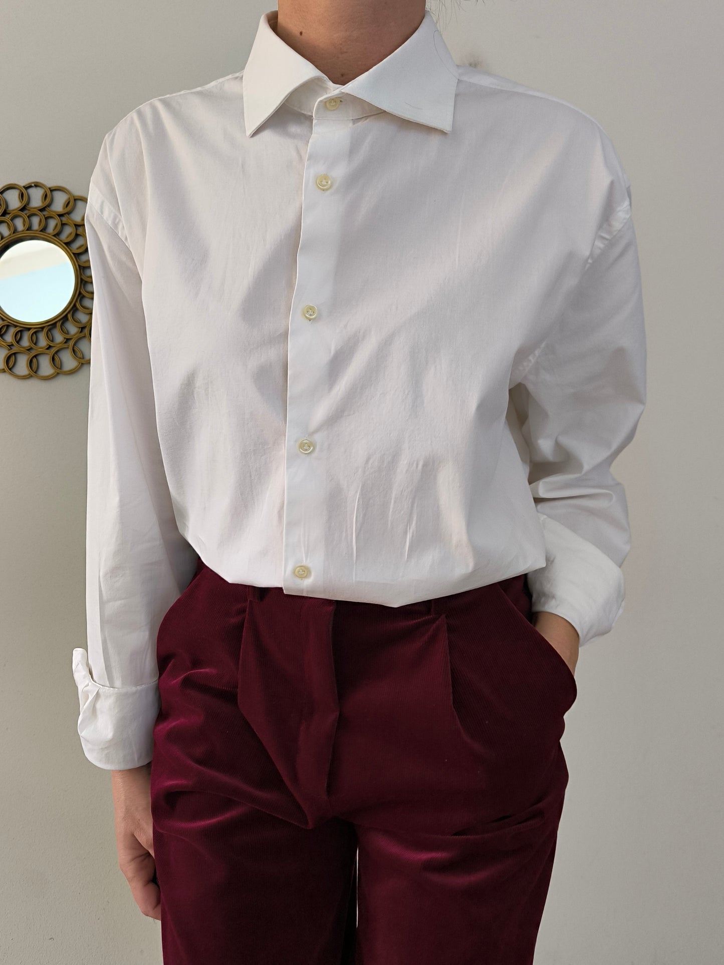 Camicia Doppelganger bianca maschile/unisex in cotone