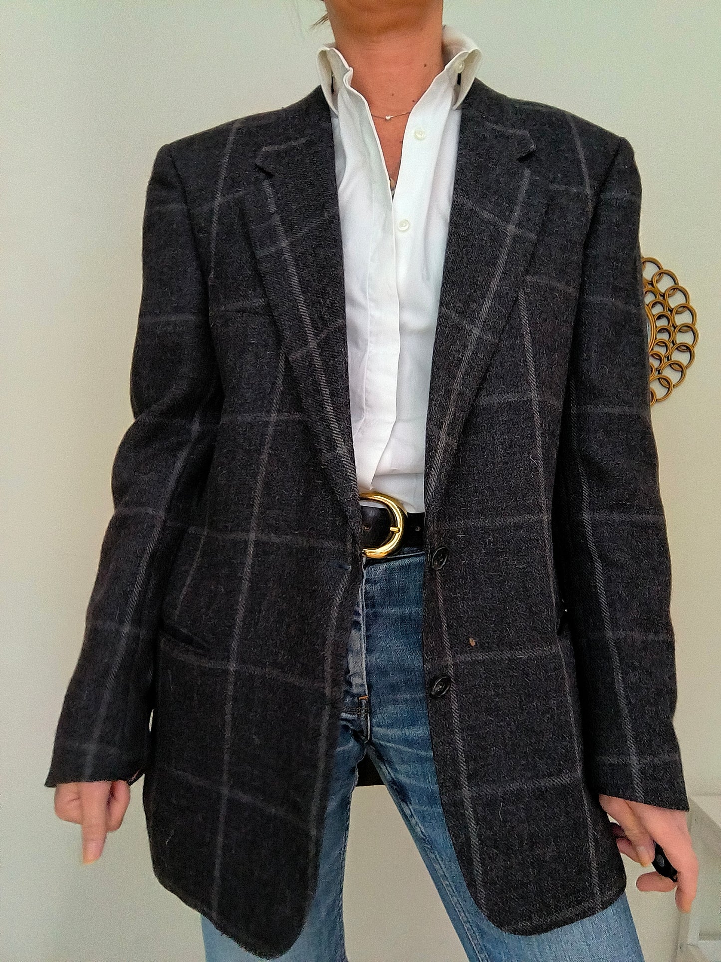 Blazer Valentino in lana antracite quadrettato chiaro