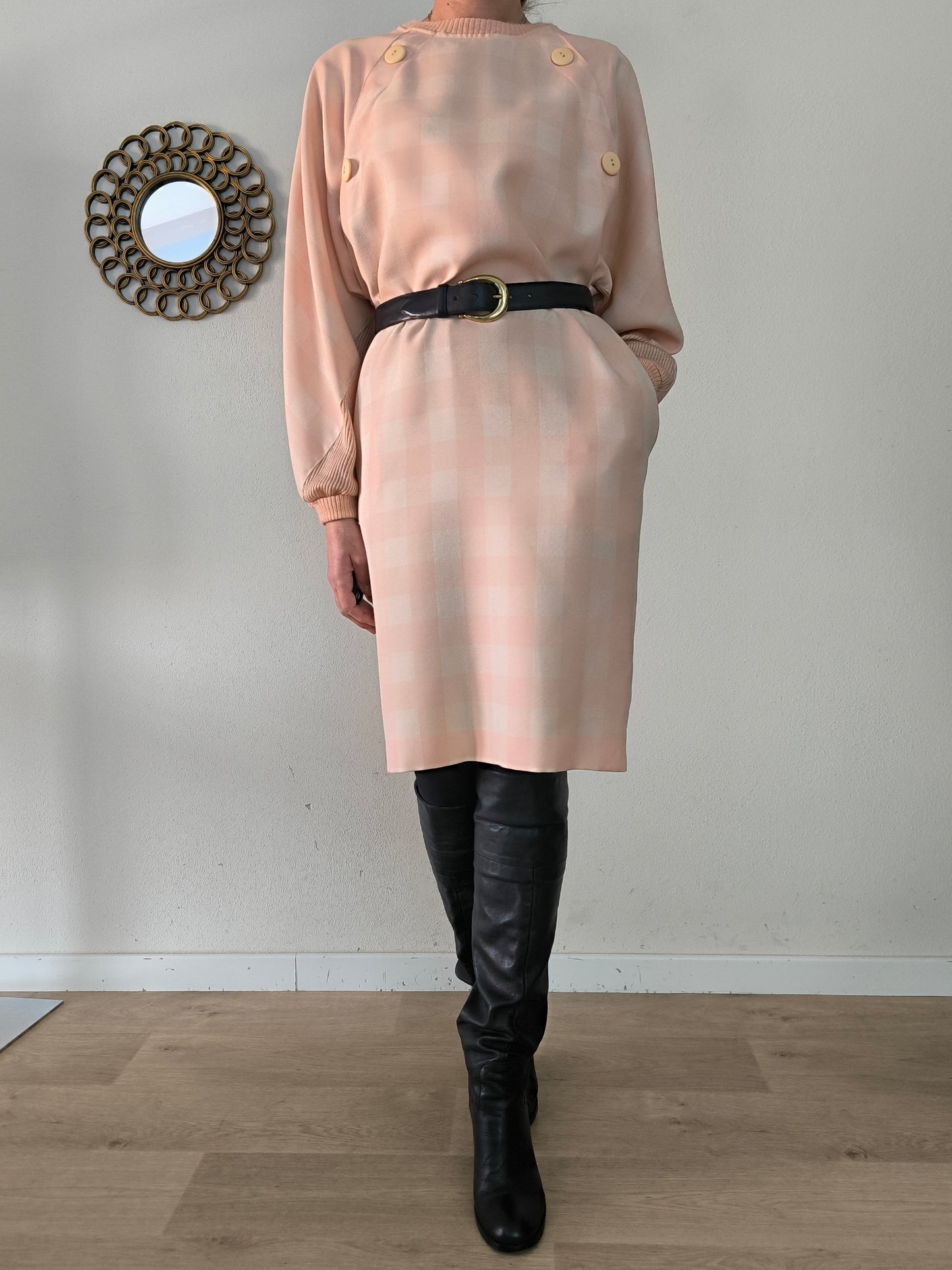 Abito vintage a quadri rosa tg 42