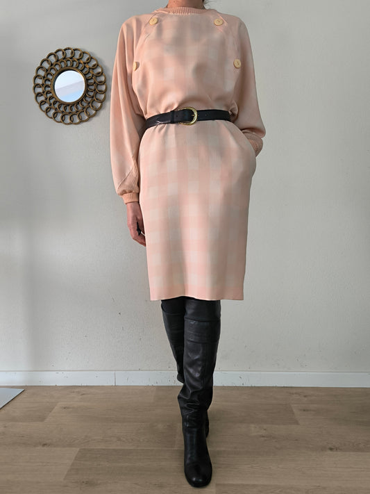 Abito vintage a quadri rosa tg 42