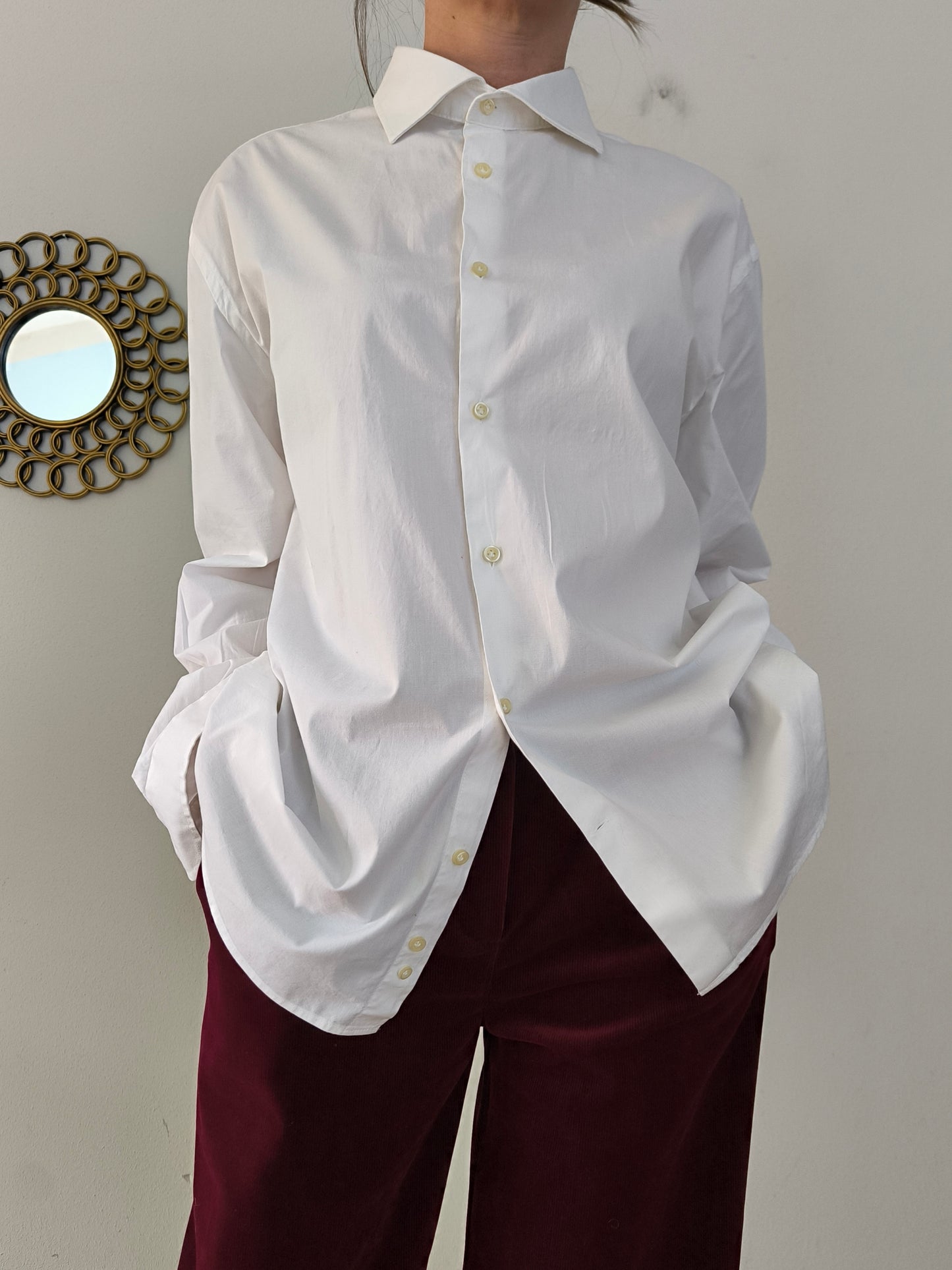 Camicia Doppelganger bianca maschile/unisex in cotone