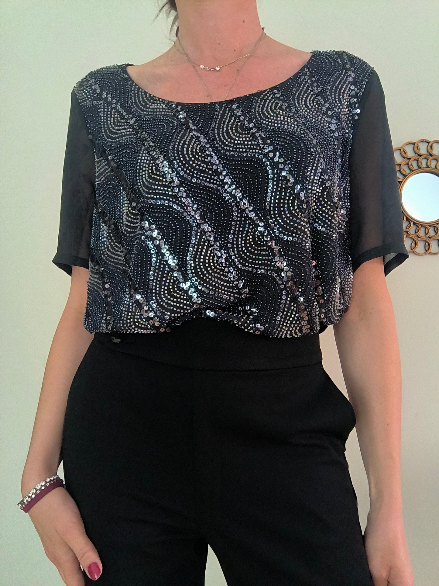 Blusa in paillettes antracite