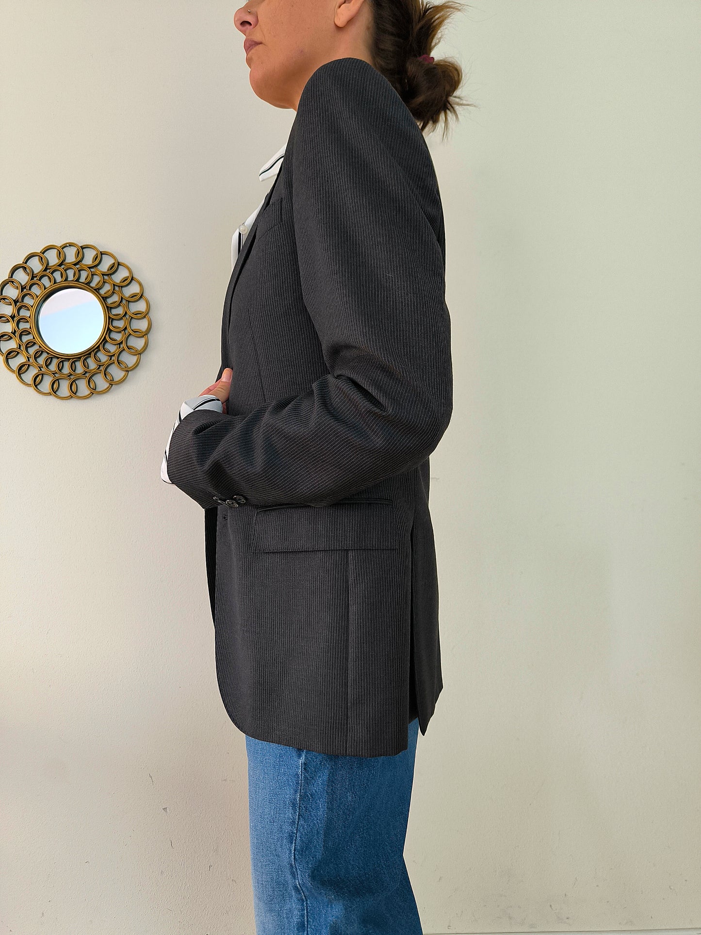 Blazer Abital Super 100's merino nero gessatino