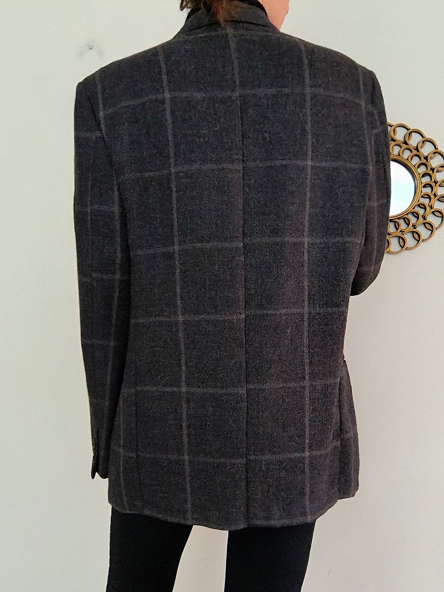 Blazer Valentino in lana antracite quadrettato chiaro