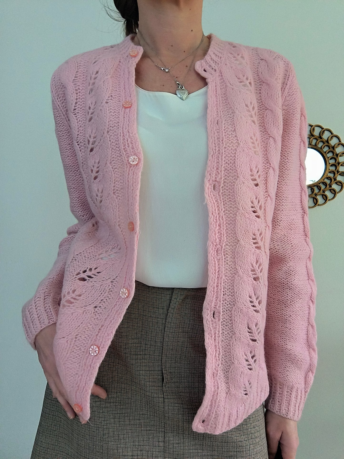 Cardigan handknitted rosa