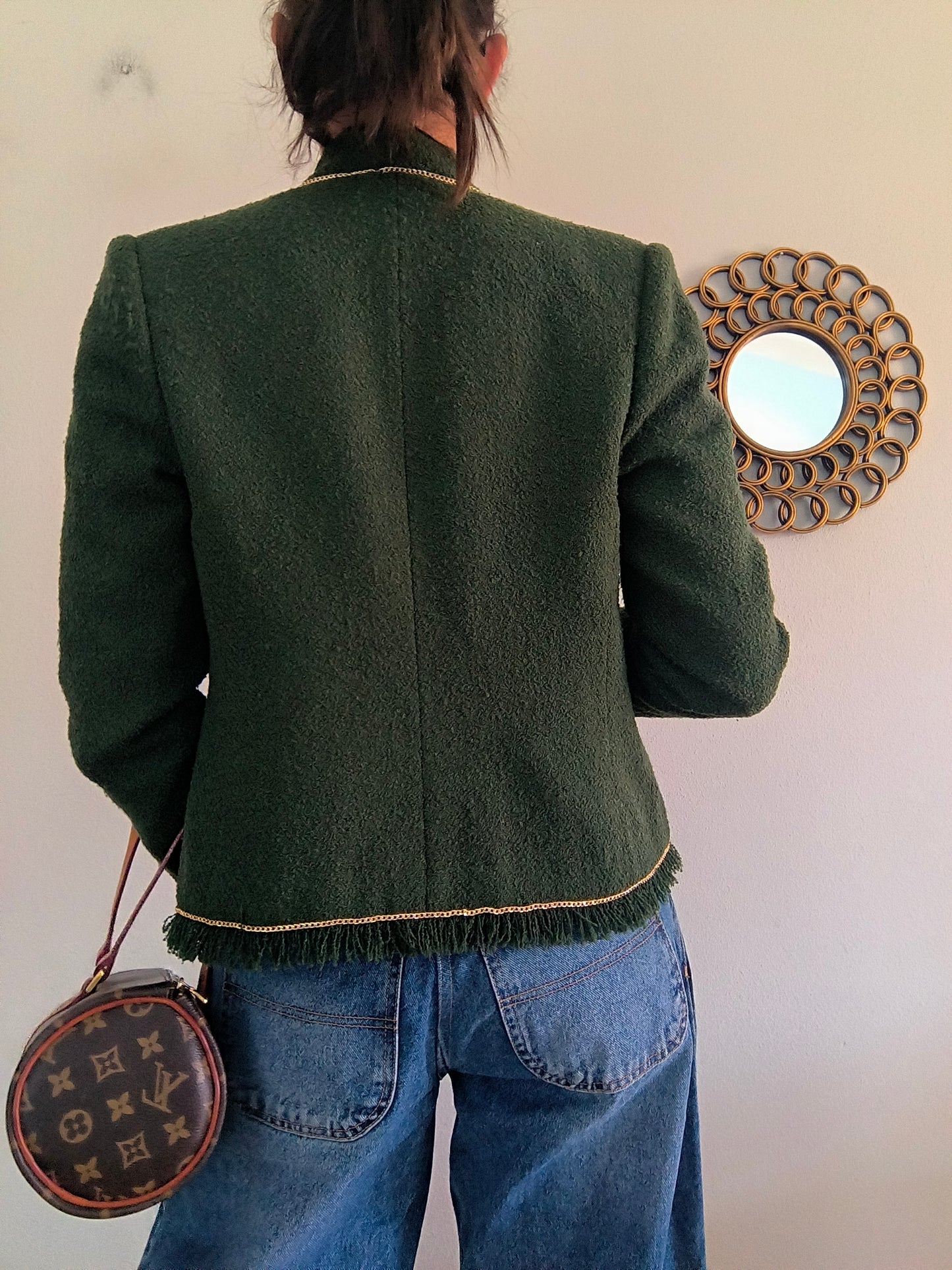 Blazer vintage verde scuro in lana