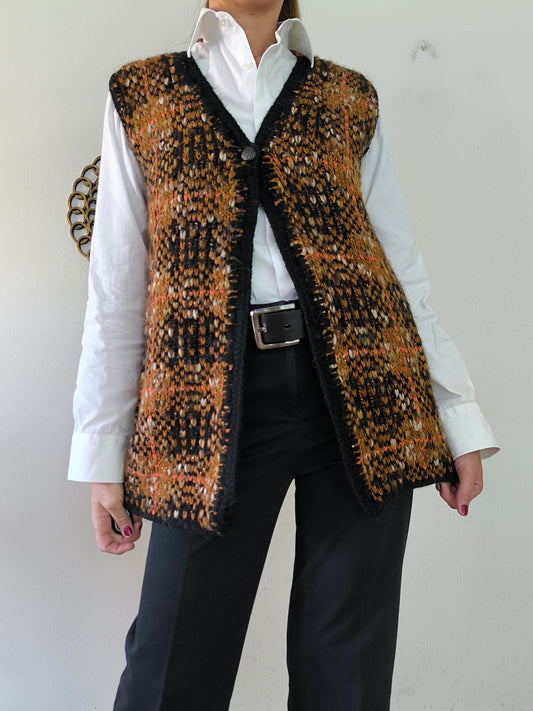 Gilet handknitted melange marrone